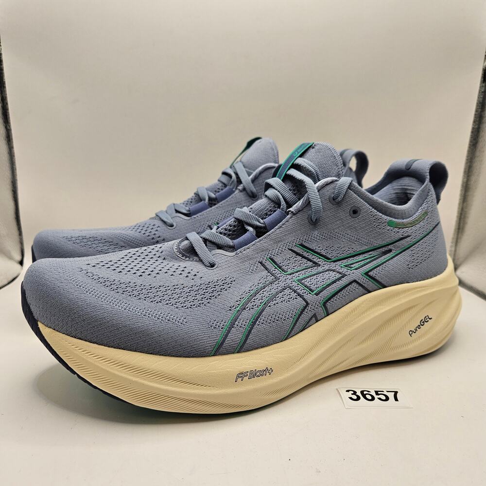 ASICS MEN'S 11.5 GEL NIMBUS 26 GRAY GREEN 1011B892 NWOB RUNNING SHOES